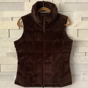 ATHLETA Faux Fur Quilted Stand Collar Full Zip Vest M Brown Dark Academia Boho M